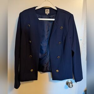 Like New Anne Klein Open Blazer - Blue with Gold Button Accents - Large
